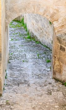 stairs of stones, the historic building near Matera in Italy UNESCO European Capital of Culture 2019, details of old stairs