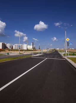   the constructed new road in the new district of the city under construction