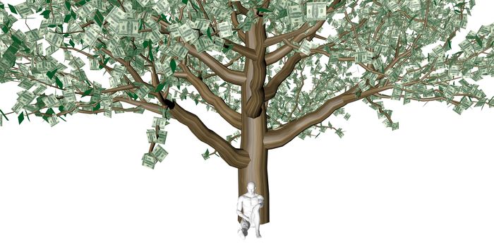 Man Sitting Underneath a Money Tree as Business Concept