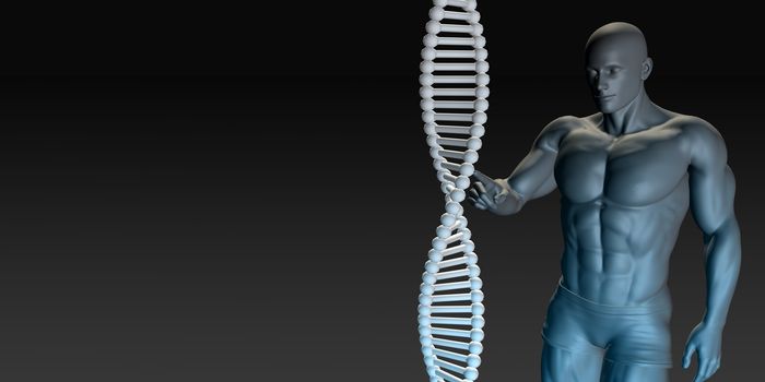 Science DNA Helix Structure with Man Looking or Studying