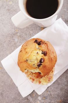 fresh coffe with choc chip muffin