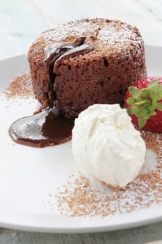 plated chocolate fondant dessert