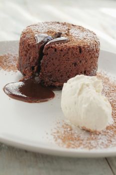 plated chocolate fondant cake 