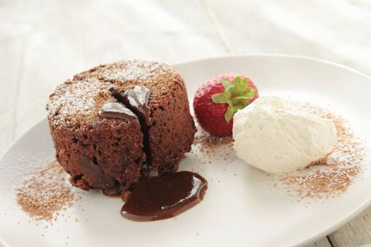 plated chocolate fondant dessert