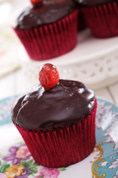chocolate cherry filled cup cakes