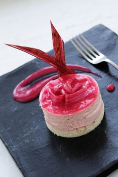 plated rhubarb dessert