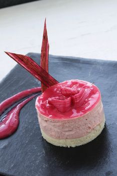plated rhubarb dessert