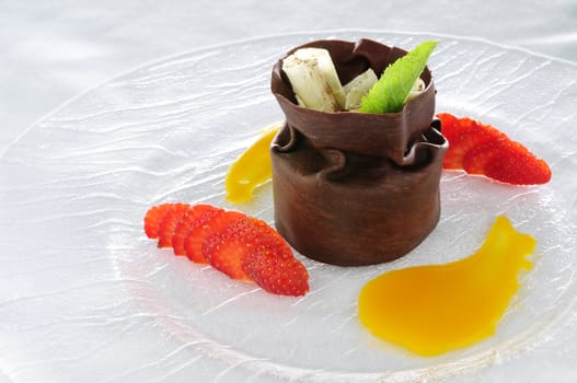 plated chocolate dessert