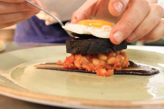 Bacon Egg Black Pudding Baked Beans Plated Meal