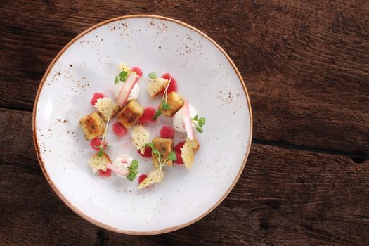 rhubarb and gnocchi appetizer