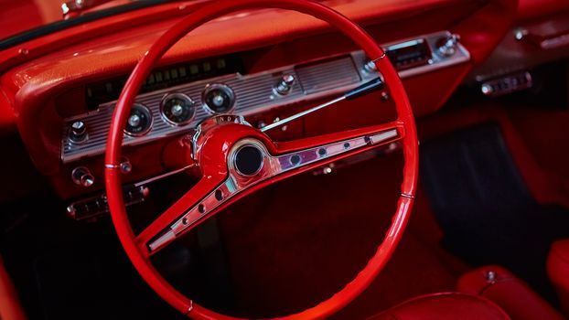 Close up of details of classic car