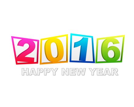 happy new year 2016 in flat colored tablets isolated over white background, holiday seasonal concept