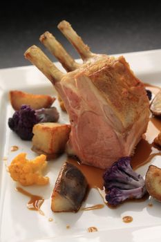 roast rack of lamb plated dinner