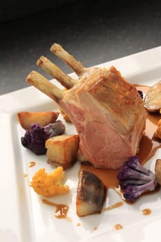 roast rack of lamb plated dinner