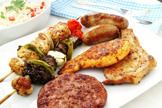 barbecue meat selection plated meal