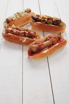 hotdog selection on white boards