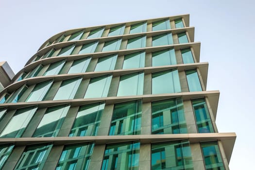 Stuttgart, Germany - November 1, 2015: Detail of a modern office building in the urban city district Europaviertel near the main railway station.