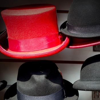 in london old red hat and black  the  fashion shop