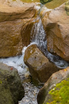 Water flowing between rocks