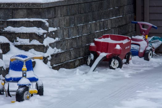 Snow covered toys