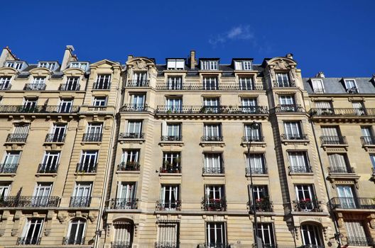 Exterior facade of apartment building in Paris

