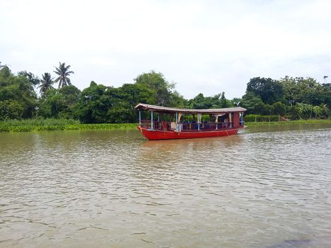 Landscape and Boat transportation in Tha Chin river of Thailand