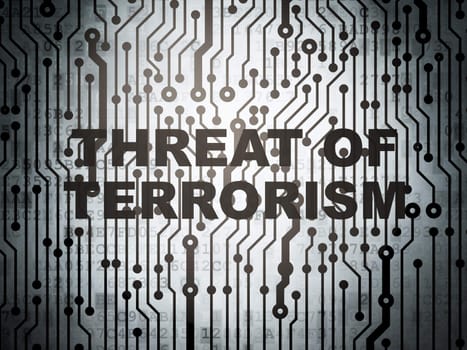 Politics concept: circuit board with  word Threat Of Terrorism, 3d render