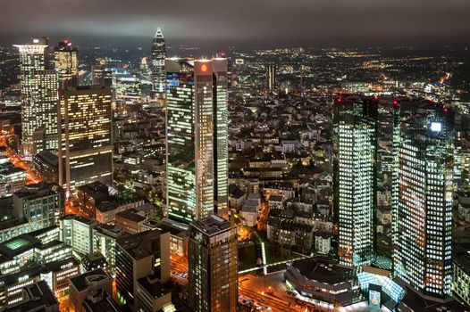 Skyscrapers in financial district of Frankfurt on Main, Germany, at night