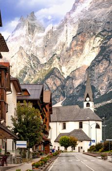 Alpine village in Dolomites Alps, Tirol, Italy