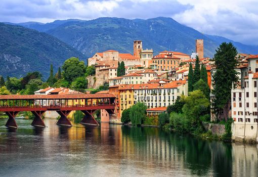 Bassano del Grappa, small medieval town in the Alps mountains, Veneto region, Italy