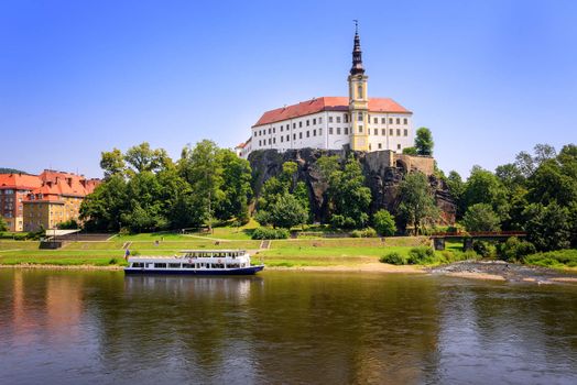 Tetschen Castle overlooking the Elbe river, Decin, Czech Republic