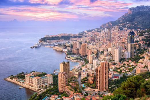 View of  Monte Carlo, Principality of Monaco at sunrise