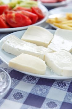 Close up detailed view of Turkish style rich and delicious breakfast table.