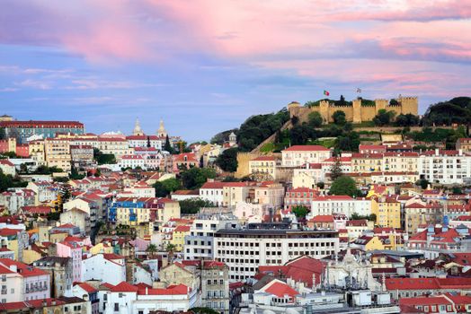 Lisbon, Portugal, view to the Alfama quarter and St. Jorge Castle at sunset