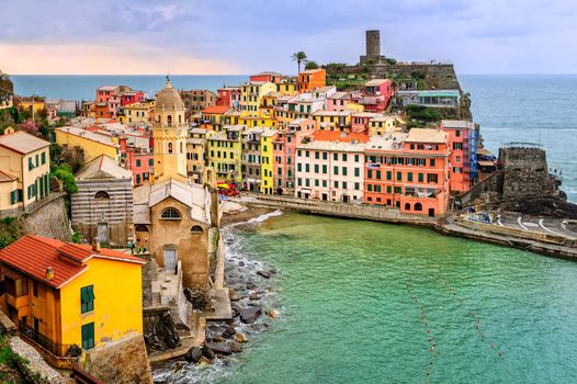 Vernazza, Cinque Terre, Italy, on sunset