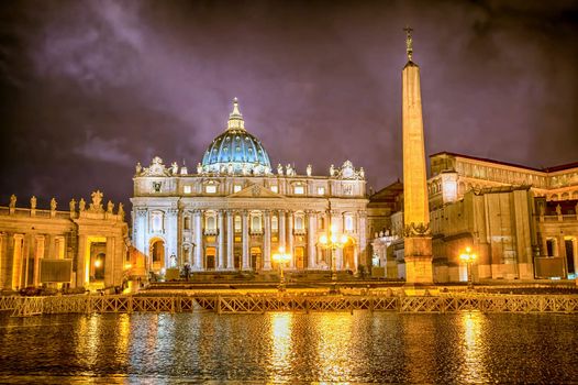 Night view of St. Peter's Basilica, Rome, Vatican