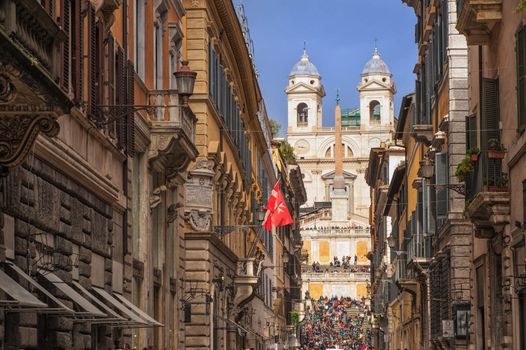 View of Spanish steps from a narrow side street, Rome, Italy