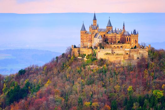 Hohenzollern castle, Stuttgart, Germany, in the early morning light