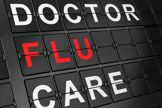 Healthcare concept: Flu on airport board background, 3d render 