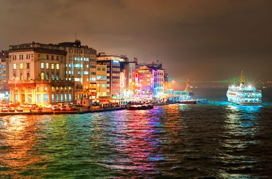 Night view of Galata quarter on Bosporus in Istanbul, Turkey