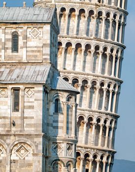 Detail view of the Leaning Tower of Pisa, Italy