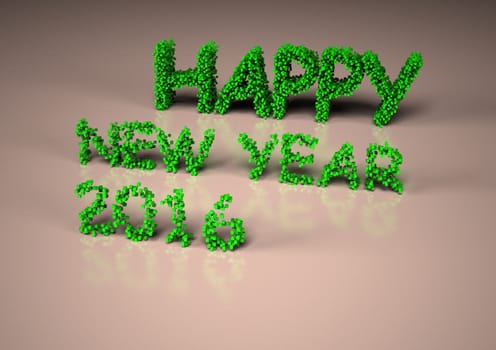 The three-dimensional inscription the Happy New Year 2016 is made small cubes.