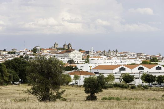 evora skyline with houses hotel and church on the panarama view
