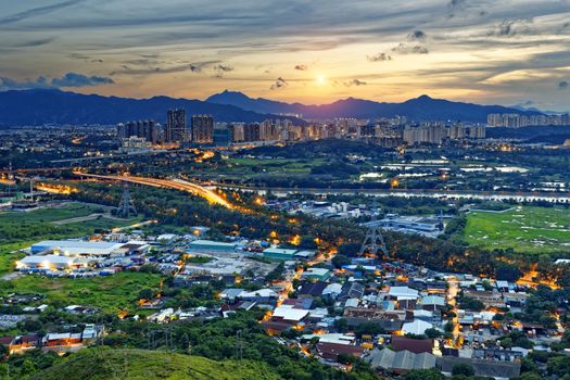 Cityscape of Yuen Long, Hong Kong.