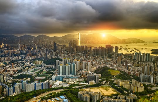 Hong Kong City skyline Sunset