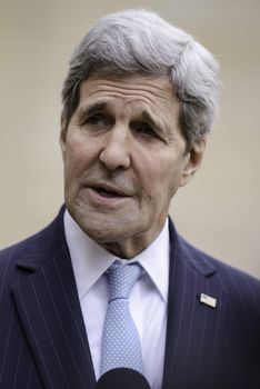 FRANCE, Paris: US Secretary of State John Kerry leaves after his talk with French President Francois Hollande at the Elysee palace in Paris, on November 17, 2015, four days after a spate of coordinated attacks in Paris that left at least 129 dead and over 350 injured late on November 13. US Secretary of State John Kerry arrived in Paris for talks after the attacks on the French capital, vowing to defeat terrorism.