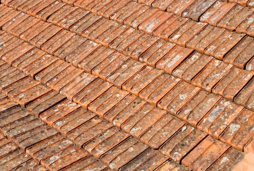 Texture of old orange roof tiles in Sintra, Portugal