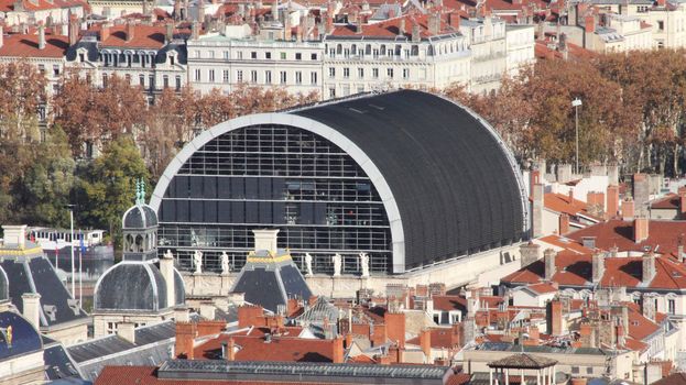 Aerial View of the Opéra Nouvel (Nouvel Opera House) in Lyon, France
