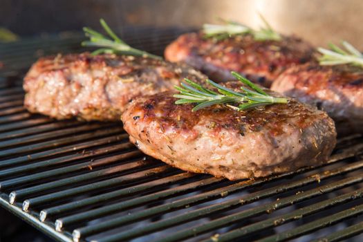 Grilled meat on a summer barbecue in the garden