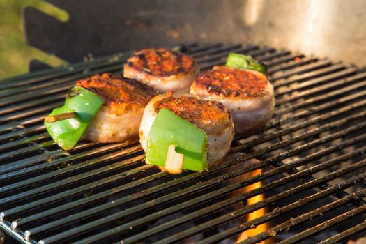 Grilled meat on a summer barbecue in the garden